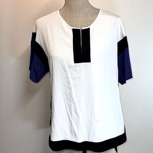 NWT Chico’s Color Block NYNA tunic top 3/4 Sleeve White, Blue, Black Sz 0 XS